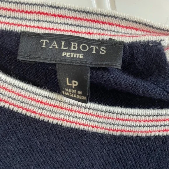 Talbots Patriotic Heart Print Sweater Tie Back Long Sleeve Knit Top Petite Large - Picture 5 of 9